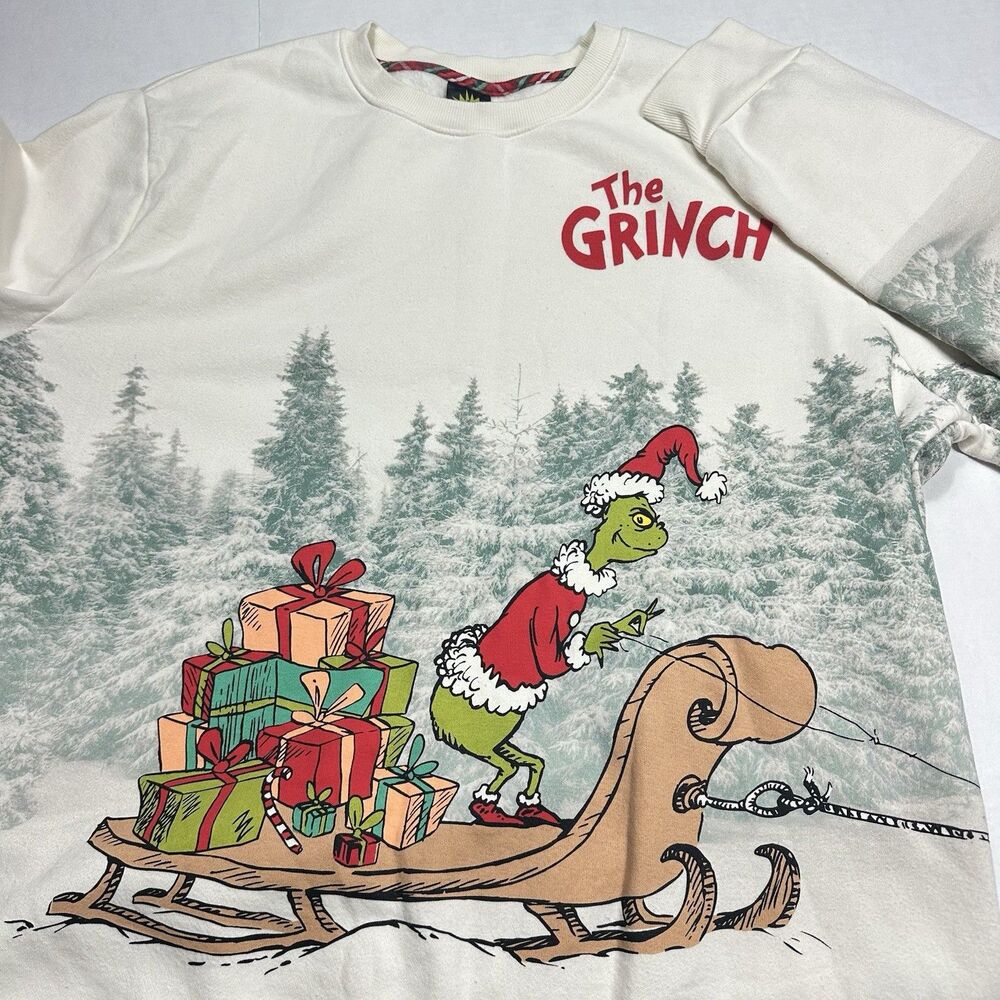 The Grinch Sweatshirt Mens White Christmas Graphic Fleece Mad Engine Size XL